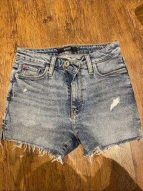 Hudson Jeans Light Blue Frayed Hem Distressed Denim Shorts